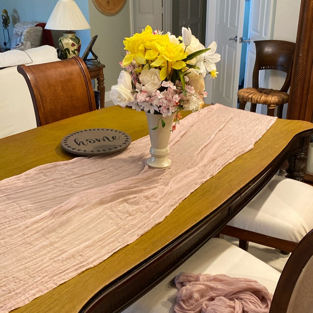 Longs moment wide blush gauze table runner